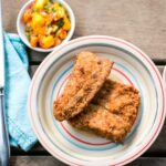 Fried fish with mango pica gallo salsa